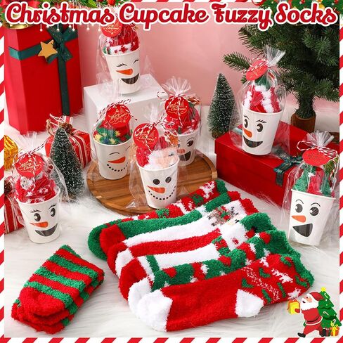 30 Pairs Christmas Cupcake Fuzzy Socks Bulk for Women with Christmas Cards for Winter Xmas DIY Gift in Saudi Arabia