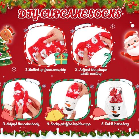 30 Pairs Christmas Cupcake Fuzzy Socks Bulk for Women with Christmas Cards for Winter Xmas DIY Gift in Saudi Arabia