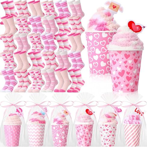 30 Pairs Christmas Cupcake Fuzzy Socks Bulk for Women with Christmas Cards for Winter Xmas DIY Gift in Saudi Arabia