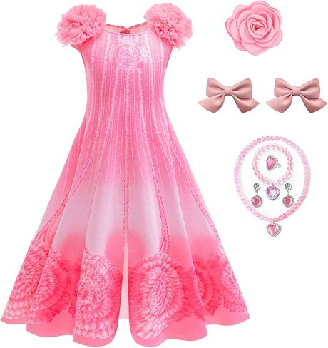 Good Witch Glinda Costume for Girls Glinda Nightgown Pink Pajamas Dress Flower Robe Outfits with Accessories in Saudi Arabia
