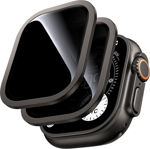 WSKEN for Apple Watch Ultra 3 / Ultra 2 Screen Protector - Privacy | Anti Spy, Titanium Alloy Frame + 9H Tempered Glass, Touch Sensitive, Lightweight Protective Glass Film for iwatch, 2 Pack in Kuwait