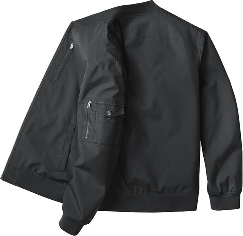 Mens Bomber Jacket: Lightweight Waterproof Windbreaker Stand Collar with Multiple Pockets in Saudi Arabia