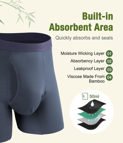 Incontinence Underwear for Men, Long Leg Soft Leakproof Washable Reusable Light Absorbency Boxer Briefs 3 Pack (Multicolor01, Large) in Saudi Arabia