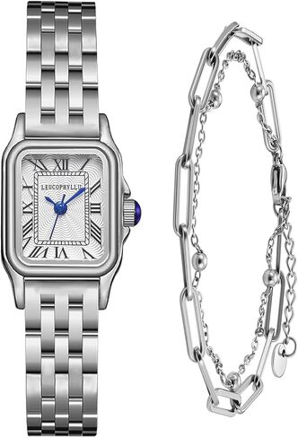 Small Gold Watches for Women with Vintage Rectangular Case, Classic Roman Dial,Stainless Steel Band Water Resistant with Bracelet Chain in Saudi Arabia