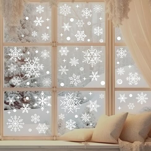 137Pcs Christmas Windows Clings Snowflakes Window Decals Static Window Stickers for Christmas Decorations Windows Décor Ornaments Xmas Party Supplies Thanksgiving Party Décor in Saudi Arabia