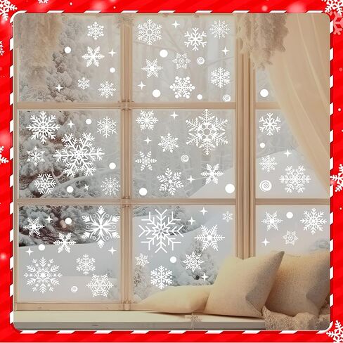 137Pcs Christmas Windows Clings Snowflakes Window Decals Static Window Stickers for Christmas Decorations Windows Décor Ornaments Xmas Party Supplies Thanksgiving Party Décor in Saudi Arabia