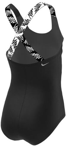 قطعة واحدة بشعار Nike Swim Girls' Script Crossback، أسود، X-Small in Kuwait