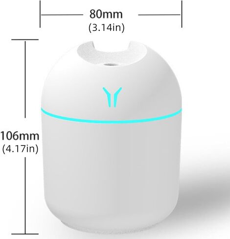 مرطب هواء محمول وموزع روائح الزيوت العطرية، 250 مل 2 في 1 موزع روائح USB بارد، مرطب هواء صغير هادئ لغرفة النوم والسيارة والمكتب والسفر (أبيض) in Saudi Arabia