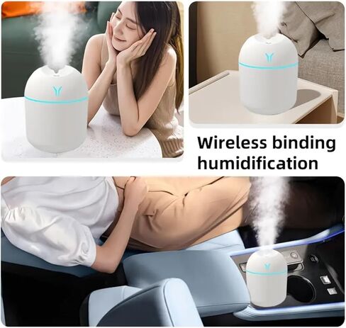 مرطب هواء محمول وموزع روائح الزيوت العطرية، 250 مل 2 في 1 موزع روائح USB بارد، مرطب هواء صغير هادئ لغرفة النوم والسيارة والمكتب والسفر (أبيض) in Saudi Arabia