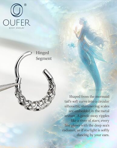 OUFER 16G حلقات حاجز حورية البحر، مجوهرات حاجز فولاذي جراحي 316L، أقراط Daith ذات مقياس فضي للنساء والرجال، مجوهرات ثقب الحلزون المجوفة - 8/10 مم in Kuwait