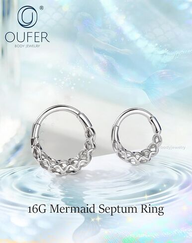OUFER 16G حلقات حاجز حورية البحر، مجوهرات حاجز فولاذي جراحي 316L، أقراط Daith ذات مقياس فضي للنساء والرجال، مجوهرات ثقب الحلزون المجوفة - 8/10 مم in Kuwait