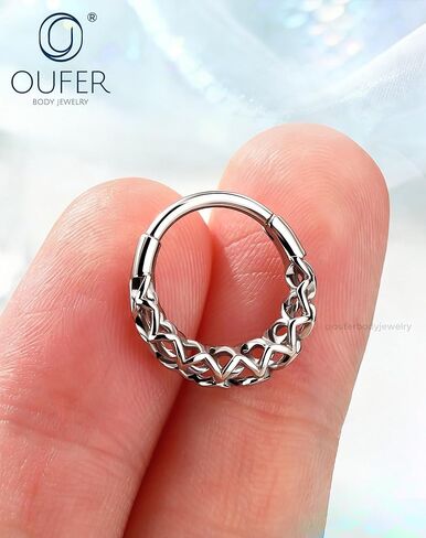 OUFER 16G حلقات حاجز حورية البحر، مجوهرات حاجز فولاذي جراحي 316L، أقراط Daith ذات مقياس فضي للنساء والرجال، مجوهرات ثقب الحلزون المجوفة - 8/10 مم in Kuwait
