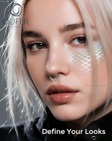 OUFER 16G حلقات حاجز حورية البحر، مجوهرات حاجز فولاذي جراحي 316L، أقراط Daith ذات مقياس فضي للنساء والرجال، مجوهرات ثقب الحلزون المجوفة - 8/10 مم in Kuwait