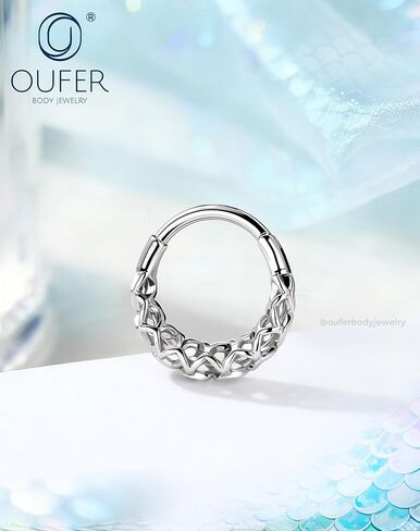 OUFER 16G حلقات حاجز حورية البحر، مجوهرات حاجز فولاذي جراحي 316L، أقراط Daith ذات مقياس فضي للنساء والرجال، مجوهرات ثقب الحلزون المجوفة - 8/10 مم in Kuwait