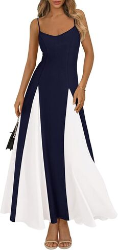 PRETTYGARDEN Spaghetti Strap Color Block Spring Dresses for Women 2025 Trendy Sleeveless Maxi Dress Flowy Prom Dresses in Kuwait