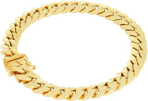 Nuragold 14k الذهب الأصفر الحقيقي ميامي الكوبي خفيف الوزن وصلة 8.7 ملم سلسلة سوار (7 "-9") مجوهرات إيطالية للرجال in Saudi Arabia