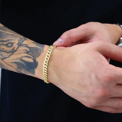 Nuragold 14k الذهب الأصفر الحقيقي ميامي الكوبي خفيف الوزن وصلة 8.7 ملم سلسلة سوار (7 "-9") مجوهرات إيطالية للرجال in Saudi Arabia