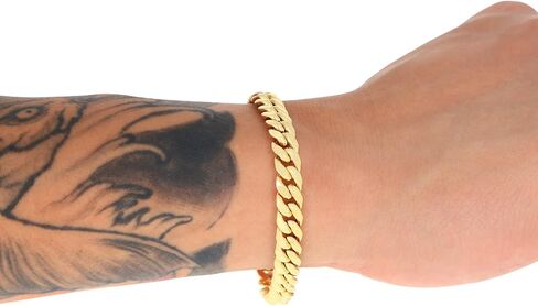 Nuragold 14k الذهب الأصفر الحقيقي ميامي الكوبي خفيف الوزن وصلة 8.7 ملم سلسلة سوار (7 "-9") مجوهرات إيطالية للرجال in Saudi Arabia