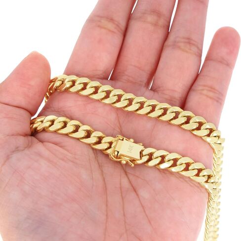 Nuragold 14k الذهب الأصفر الحقيقي ميامي الكوبي خفيف الوزن وصلة 8.7 ملم سلسلة سوار (7 "-9") مجوهرات إيطالية للرجال in Saudi Arabia