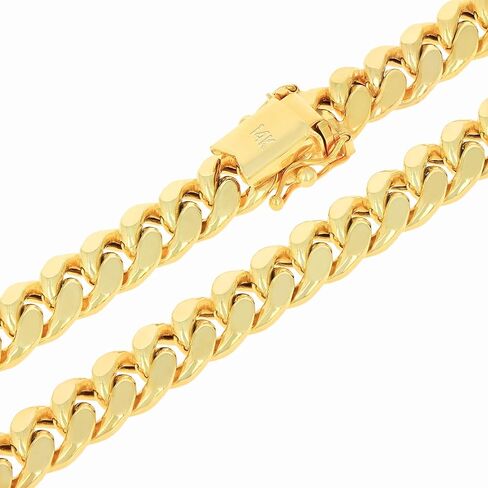 Nuragold 14k الذهب الأصفر الحقيقي ميامي الكوبي خفيف الوزن وصلة 8.7 ملم سلسلة سوار (7 "-9") مجوهرات إيطالية للرجال in Saudi Arabia