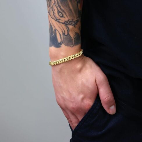 Nuragold 14k الذهب الأصفر الحقيقي ميامي الكوبي خفيف الوزن وصلة 8.7 ملم سلسلة سوار (7 "-9") مجوهرات إيطالية للرجال in Saudi Arabia