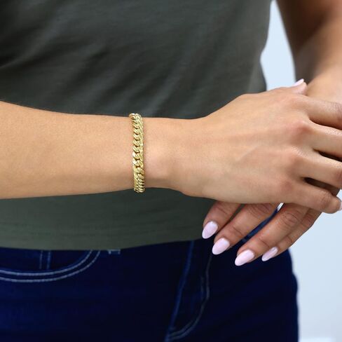 Nuragold 14k الذهب الأصفر الحقيقي ميامي الكوبي خفيف الوزن وصلة 8.7 ملم سلسلة سوار (7 "-9") مجوهرات إيطالية للرجال in Saudi Arabia