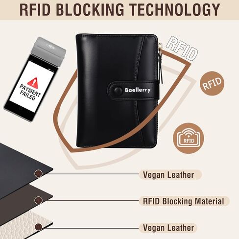 محفظة نسائية جلدية RFID حجب صغيرة ثنائية الطي سحاب جيب محفظة بطاقة محفظة مع نافذة لبطاقة الهوية (أسود) in Kuwait
