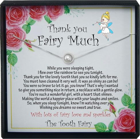 Be Wished Tooth Fairy Gifts for Girls with Meaningful Message and Jewelry, Ready To Gift Necklace with Poem. 925 Sterling Silver Floating Pearl Necklace in Kuwait