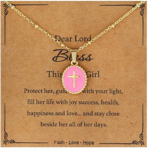 enasal Colorful Cross Necklace Baptism Christian Gifts for Girls Kids, First Communion Christening Birthday Jewelry for Daughter Granddaughter in Saudi Arabia