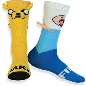 جوارب Adventure Time للرجال Finn and Jake 3D تتميز بجوارب متوسطة الساق، زوج واحد يناسب مقاس الحذاء 8-12 in Kuwait