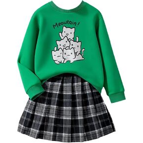 Girls 2 Piece Outfits casual Pullover Sweatshirt and retro plaid skirt Set 7-13 Years in Saudi Arabia
