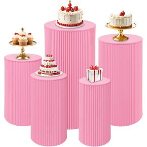 5 Pcs Metal Pleated Cylinder Pedestal Stands for Party, Heavy Duty White Round Cake Pedestal Stand Flower Plant Display Plinth Pillars for Wedding Birthday Event Decor in Kuwait