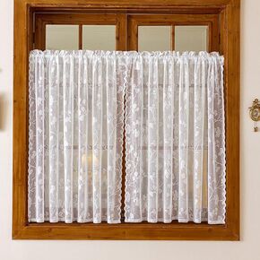 2 Panels Lace Sheer Kitchen Tier Curtains 39 Inch Length, Leaf Embroidered Small Cafe Curtain, Light Filtering Short Window Drapes for Bathroom Basement (White,55"x39") in Saudi Arabia
