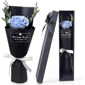 وردة محفوظة واحدة في صندوق هدايا - زهور محفوظة حقيقية وورود إلى الأبد مع بطاقة تهنئة للذكرى السنوية وعيد الحب وأعياد الميلاد - صندوق هدايا رومانسي فاخر لها (أحمر) in Kuwait