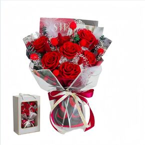 Preserved Flowers Bouquet, Flowers for Delivery Prime,100% Real Roses That Last Up to 3 Years, Gift for Her: Birthday Christmas Valentine's Day Mother's Day,Christmas, Room Decorations (Red-3) in Saudi Arabia