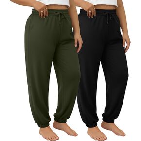 2 Pack Women's Plus Size Joggers, Drawstring Loose Baggy Sweatpants Cozy Athletic Casual Yoga Pants with Pockets in Saudi Arabia