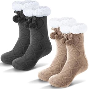 2 Pairs Christmas Fuzzy Socks for Women, Thick Winter Warm Cozy Non Slip Cabin Slipper Socks Gifts in Saudi Arabia