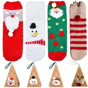 4 Pair Fuzzy Christmas Socks for Women - Cozy Fluffy Winter Socks,Soft Winter Warm Coral Fleece Slipper Socks for Ladies Home Casual Sleeping with DIY Boxes in Kuwait