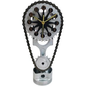 Vintage Gear Clock Rotating Gear - Steampunk Industrial Desktop Decor with Silent Timing Chain, Retro Design for Home Office & Man Gifts (Black) in Saudi Arabia