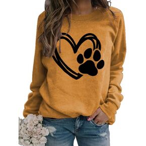 MEKOTSK Dog Mom Sweatshirt for Women Cute Love Heart Dog Paw Graphic Shirts Long Sleeve Crew Neck Casual Pullover Tops in Saudi Arabia