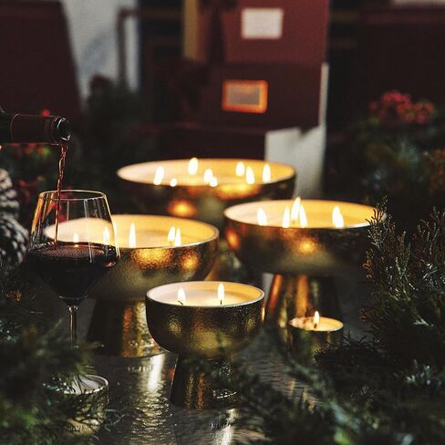 2025 Gold Holiday Votives، شمعة العافية القابلة لإعادة الملء، تحتوي على زيت عطري، مستدام، لمسة نهائية يدوية، مصبوبة يدويًا، ممتاز، سيراميك فاخر، فتيل قطن طبيعي، مزيج شمع الصويا in Kuwait