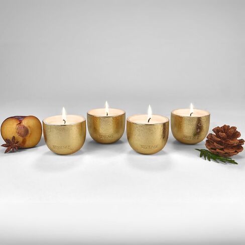 2025 Gold Holiday Votives، شمعة العافية القابلة لإعادة الملء، تحتوي على زيت عطري، مستدام، لمسة نهائية يدوية، مصبوبة يدويًا، ممتاز، سيراميك فاخر، فتيل قطن طبيعي، مزيج شمع الصويا in Kuwait