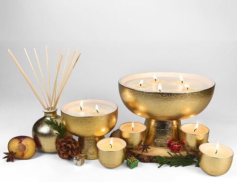 2025 Gold Holiday Votives، شمعة العافية القابلة لإعادة الملء، تحتوي على زيت عطري، مستدام، لمسة نهائية يدوية، مصبوبة يدويًا، ممتاز، سيراميك فاخر، فتيل قطن طبيعي، مزيج شمع الصويا in Kuwait