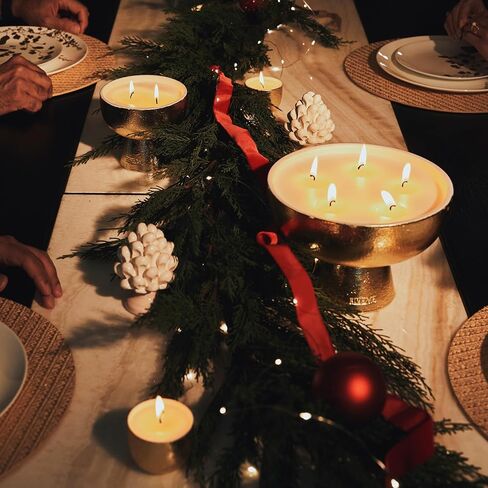 2025 Gold Holiday Votives، شمعة العافية القابلة لإعادة الملء، تحتوي على زيت عطري، مستدام، لمسة نهائية يدوية، مصبوبة يدويًا، ممتاز، سيراميك فاخر، فتيل قطن طبيعي، مزيج شمع الصويا in Kuwait