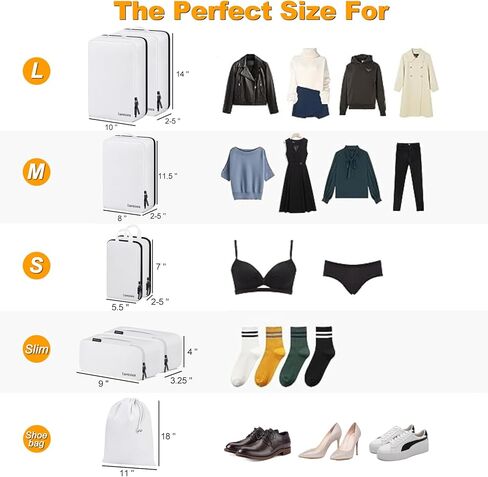 مكعبات التعبئة المضغوطة من لوميسنر، 8 مجموعات من مكعبات تعبئة السفر لحمل الحقائب، مجموعة حقائب تنظيم حقائب الضغط ومكعبات السفر (8 قطع - أبيض) in Kuwait