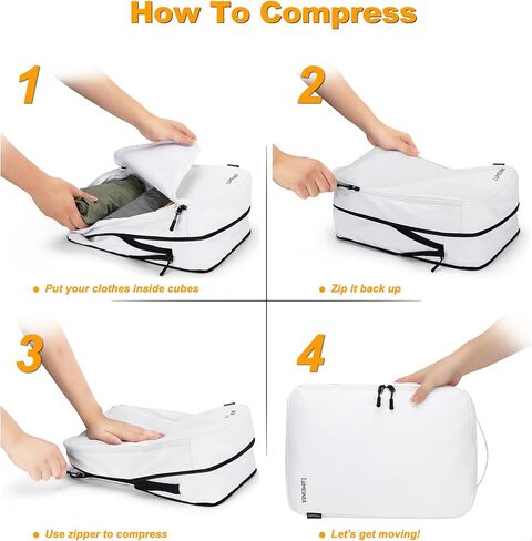 مكعبات التعبئة المضغوطة من لوميسنر، 8 مجموعات من مكعبات تعبئة السفر لحمل الحقائب، مجموعة حقائب تنظيم حقائب الضغط ومكعبات السفر (8 قطع - أبيض) in Kuwait