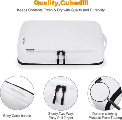 مكعبات التعبئة المضغوطة من لوميسنر، 8 مجموعات من مكعبات تعبئة السفر لحمل الحقائب، مجموعة حقائب تنظيم حقائب الضغط ومكعبات السفر (8 قطع - أبيض) in Kuwait