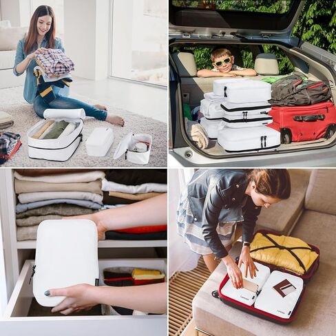 مكعبات التعبئة المضغوطة من لوميسنر، 8 مجموعات من مكعبات تعبئة السفر لحمل الحقائب، مجموعة حقائب تنظيم حقائب الضغط ومكعبات السفر (8 قطع - أبيض) in Kuwait