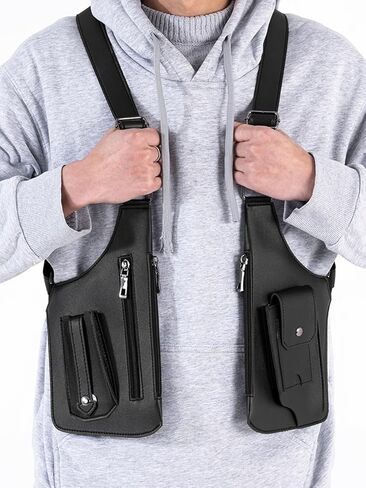 Double Shoulder Armpit Bags for Men Adjustable Strap PU Leather Anti-Theft Hidden Underarm Phone Wallet Outdoor Bagpack in Saudi Arabia