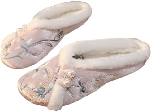 Premium Luxury Satin Silk Chinese Hanfu Pearl All Seasons Comfort Women's House Slippers Indoor Outdoor Soft Home Slip On Shoes in Saudi Arabia